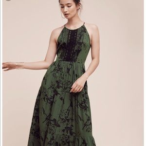 Anthropologie Ranna Gill green black floral maxi